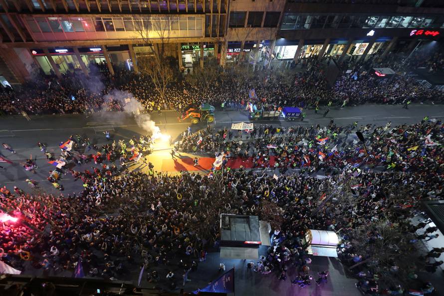 Supporters welcome students from across Serbia as they converge in the capital Belgrade for mass protests over the fatal November 2024 Novi Sad railway station roof collapse