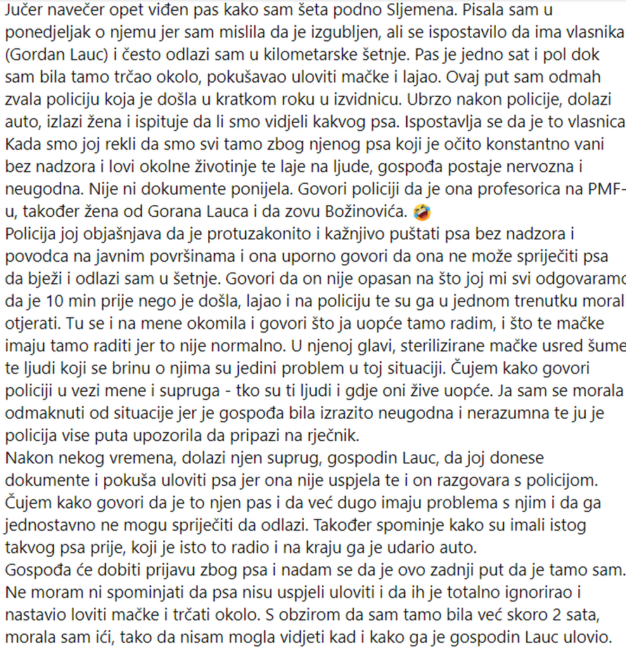 Žena zvala policiju zbog psa koji često lunja sam, vlasnik Gordan Lauc vrijeđao njenog supruga