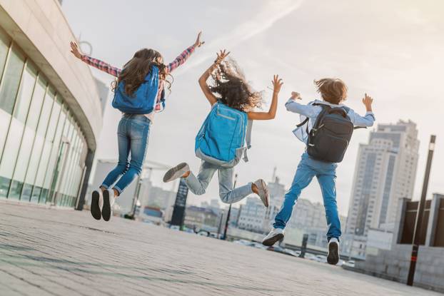 Rear,View,Of,Energetic,Elementary,Middle,School,Kids,Children,Pupils