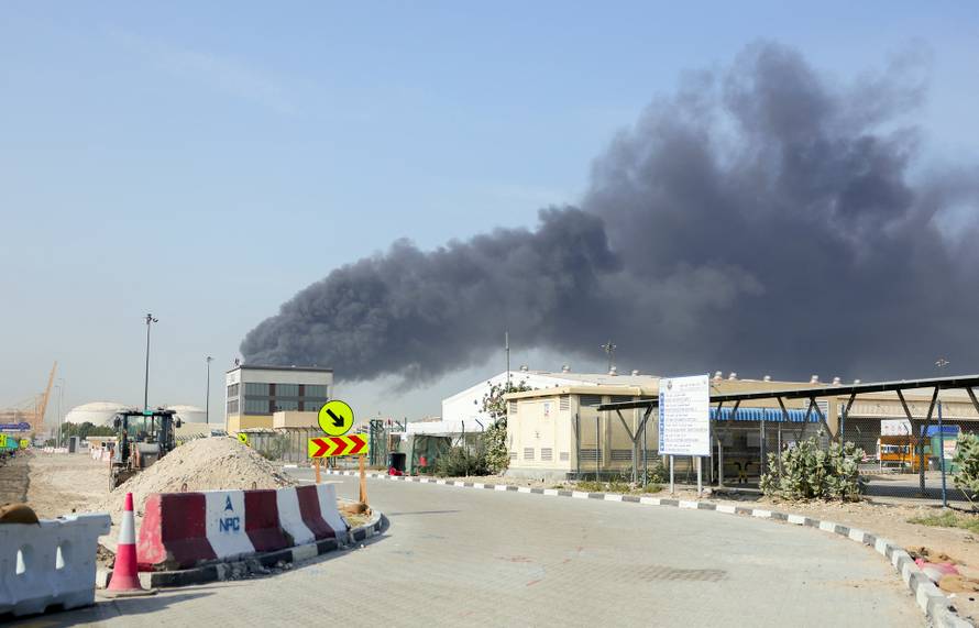 Smoke billows from Jebel Ali port after an Iranian attack, following United States and Israel strikes on Iran, in Dubai