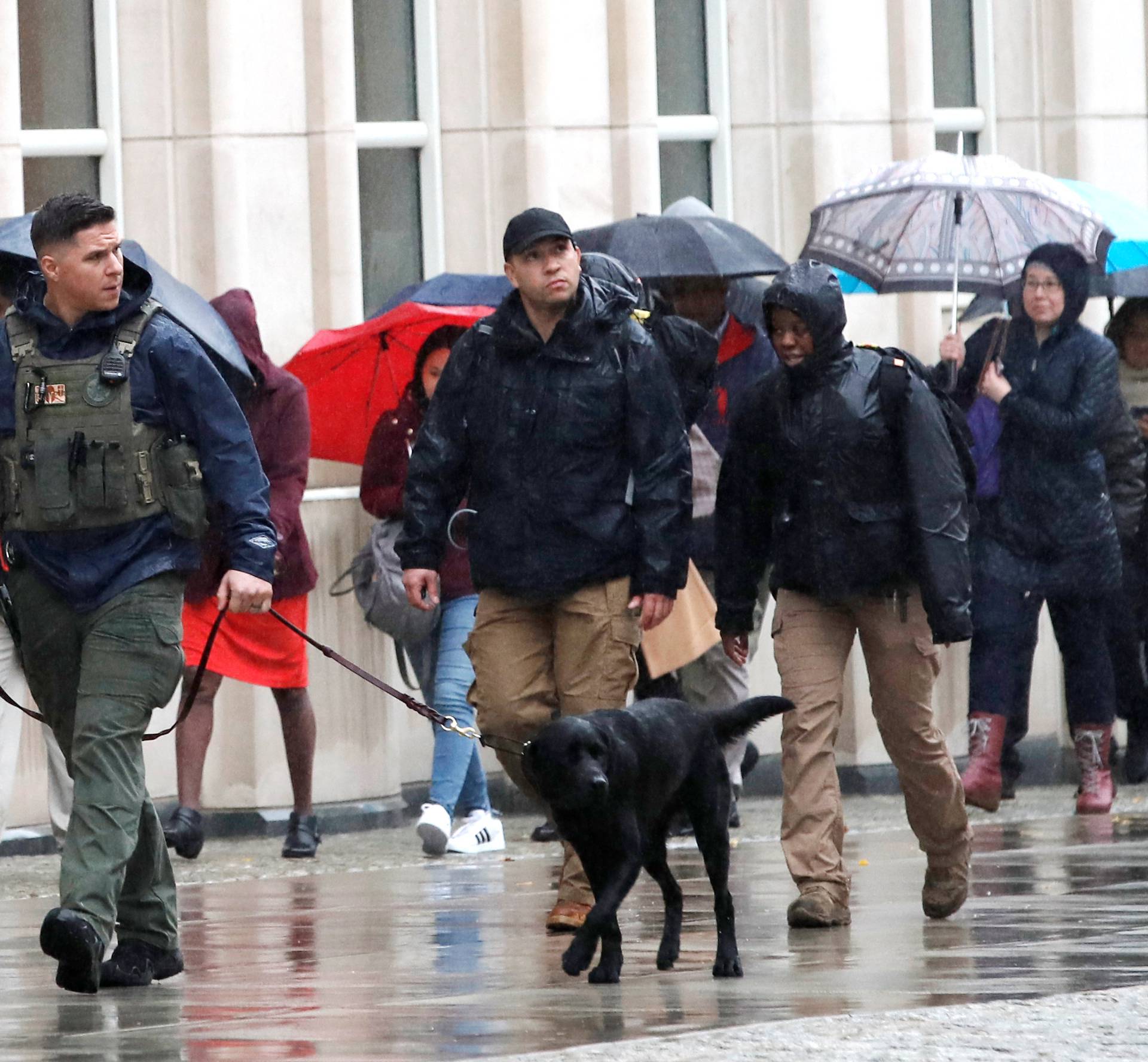 Police patrol outside the Brooklyn Federal Courthouse ahead of start of the trial of Joaquin Guzman, the Mexican drug lord known as "El Chapo," in New York