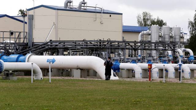 FILE PHOTO: General view of pipes from Latvijas Gaze's underground gas storage facility in Incukalns