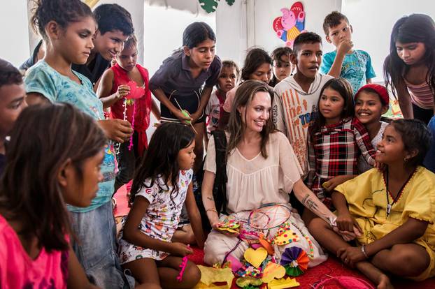 UNHCR Special Envoy Angelina Jolie meets with children at the Integrated Assistance Centre, in Maicao