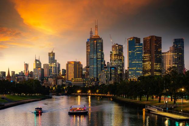 Landscape of Melbourne City over Maribyrnong River