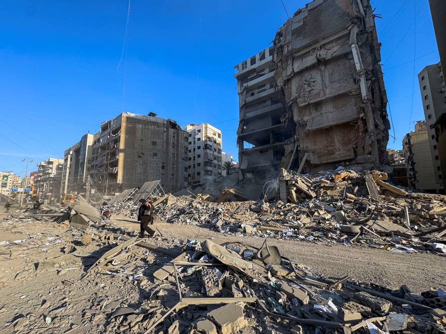 A view of a damaged building after an Israeli strike, following renewed hostilities between Hezbollah and Israel amid the U.S.-Israeli conflict with Iran