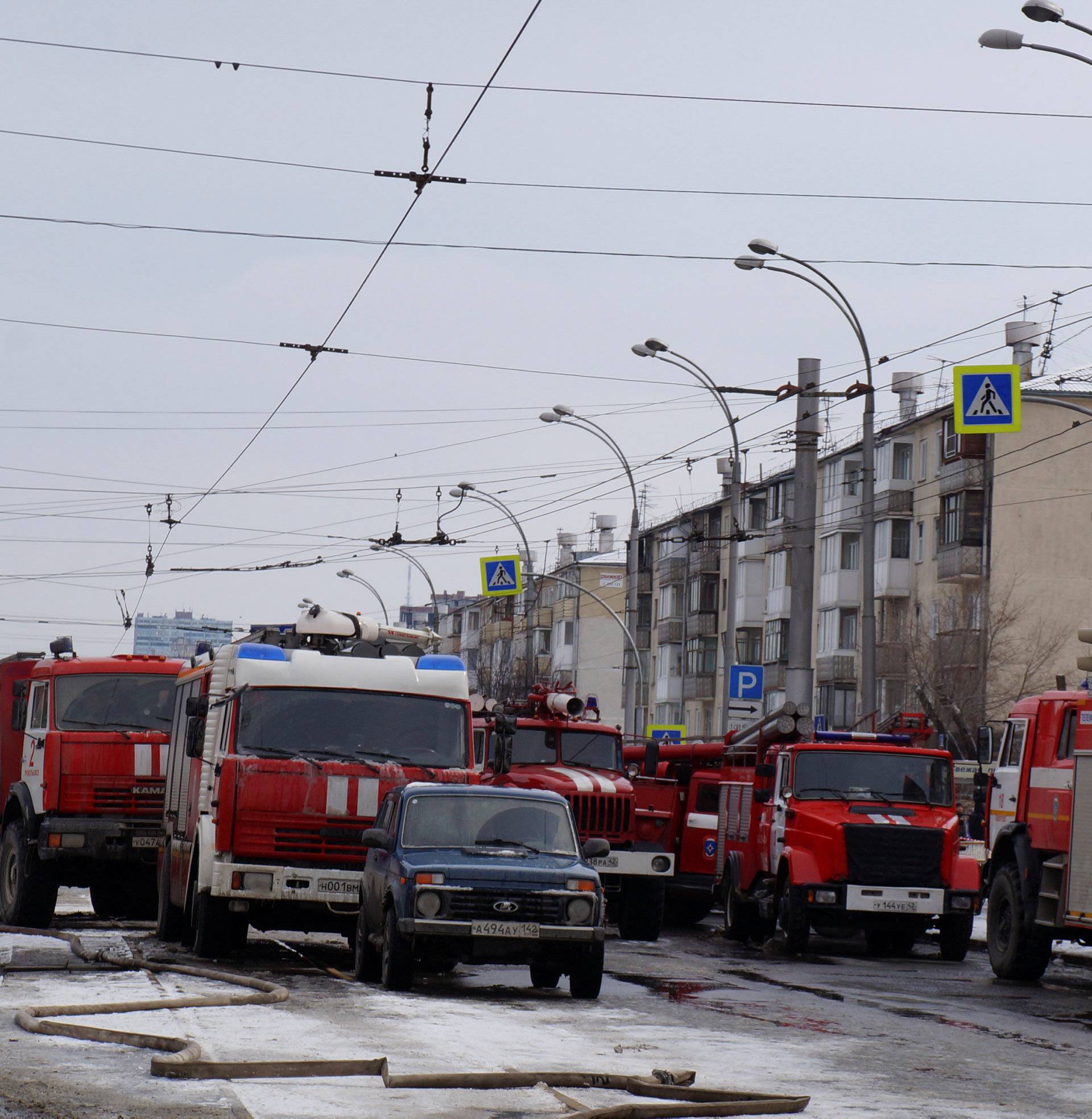 Vehicles of th Emergency Situations Ministry are seen near the scene of a fire in a shopping mall in Kemerov