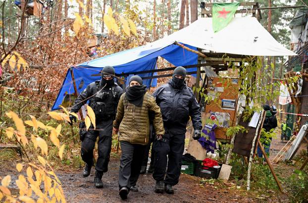 German police clears a protest camp near Tesla construction site in Gruenheide near Berlin