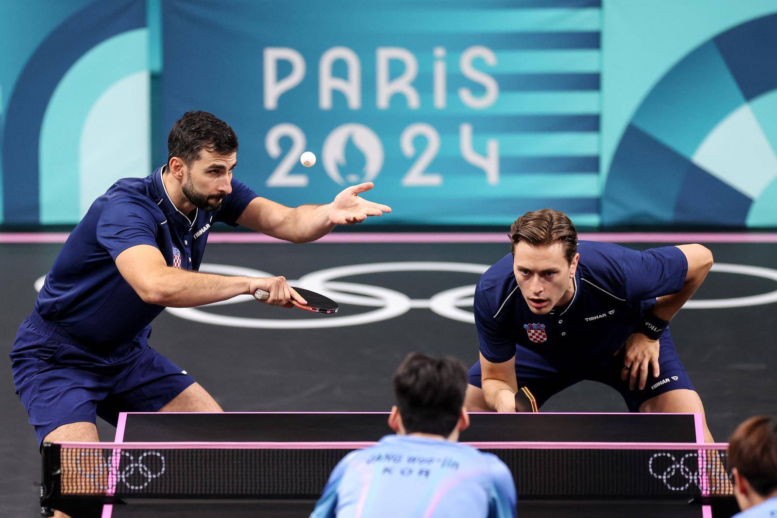 Filip Željko i Andrej Gaćina u meču osmine finala na Olimpijskim igrama u Parizu protiv Choa Daeseonga i Janga Woojina