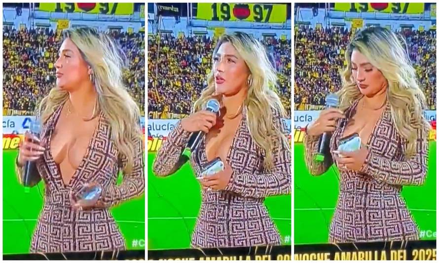 VIDEO Voditeljica se borila s dekolteom usred TV prijenosa: 'Više nitko nije pratio nogomet'