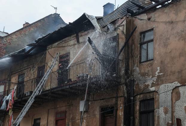 Aftermath of a Russian drone strike in Lviv