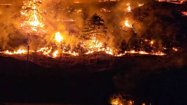 A view shows wildfires in West Kelowna, Canada