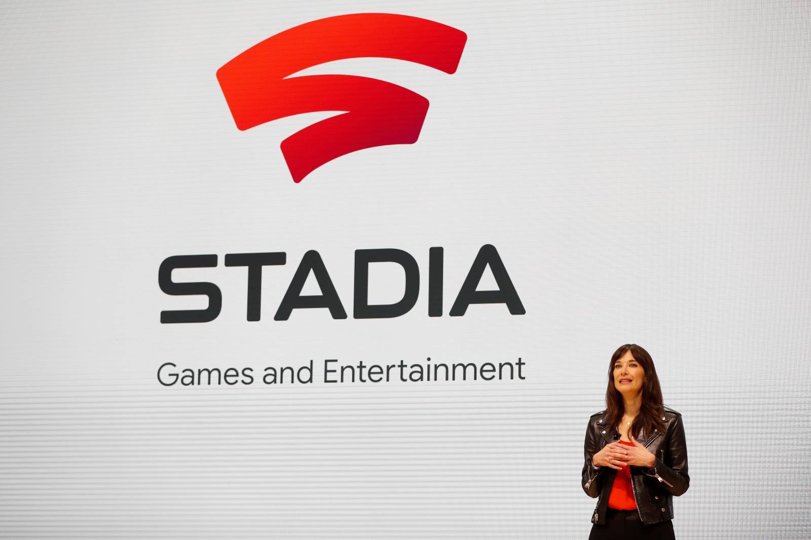 Jade Raymond of Google's Stadia Games and Entertainment speaks on stage during a keynote address at the Game Developers Conference in San Francisco