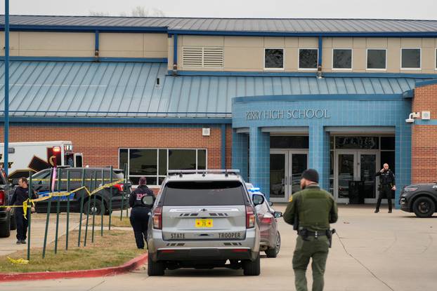 Aftermath of a shooting at Perry High School in Perry, Iowa