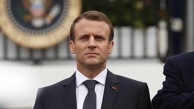 U.S. President Trump welcomes French President Macron during arrival ceremony at the White House in Washington