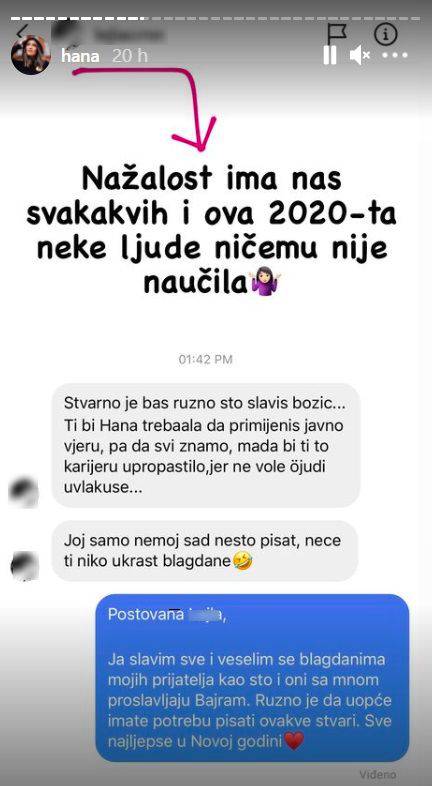 Hanu napali jer je slavila Božić pa odbrusila: 'Vjera nema veze s tim. Najvažnije je biti čovjek'