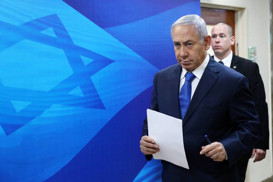 Israeli Prime Minister Benjamin Netanyahu attends the weekly cabinet meeting at his office in Jerusalem