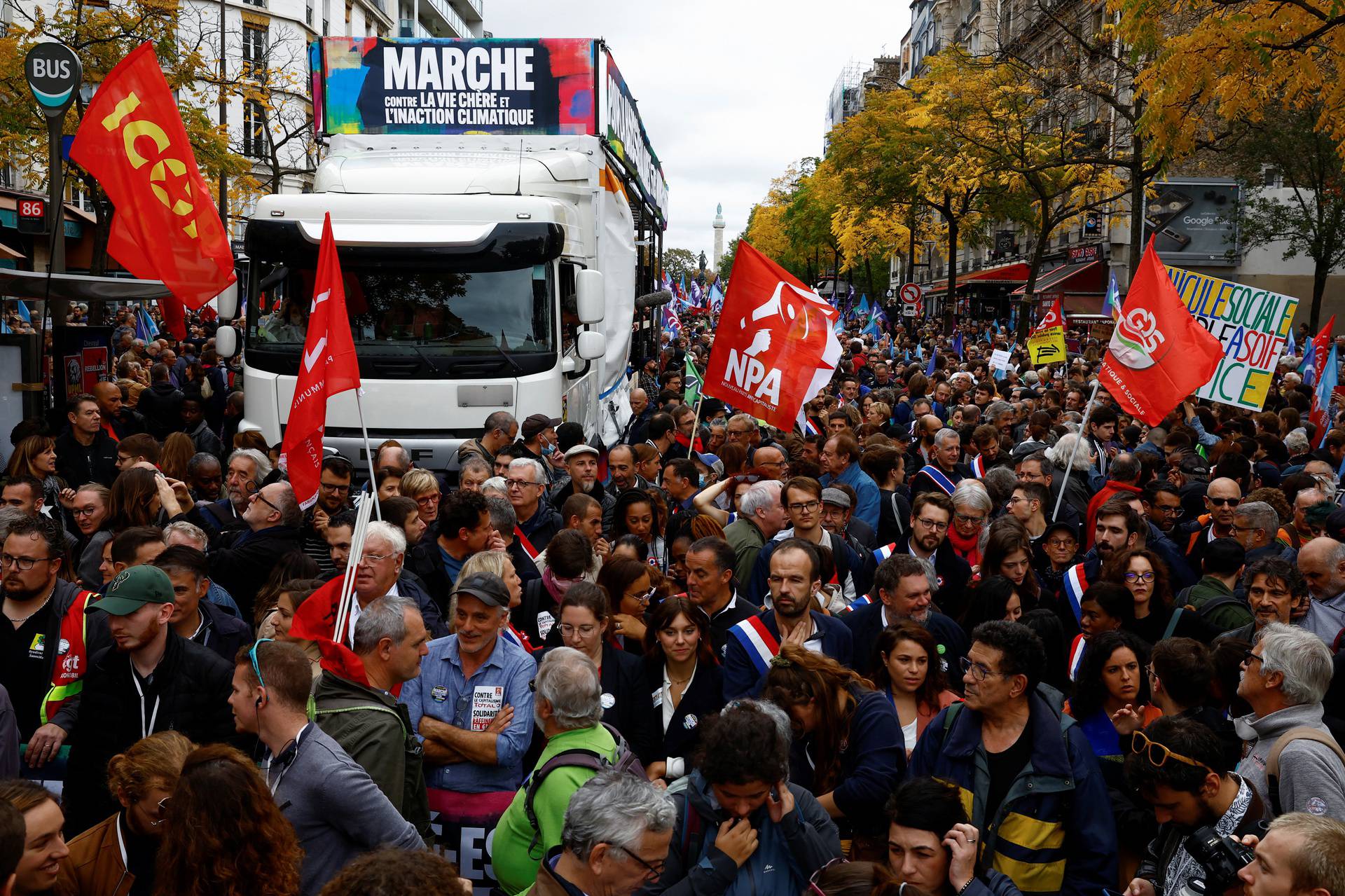 Left-wing alliances stage protest on inflation and climate, in Paris