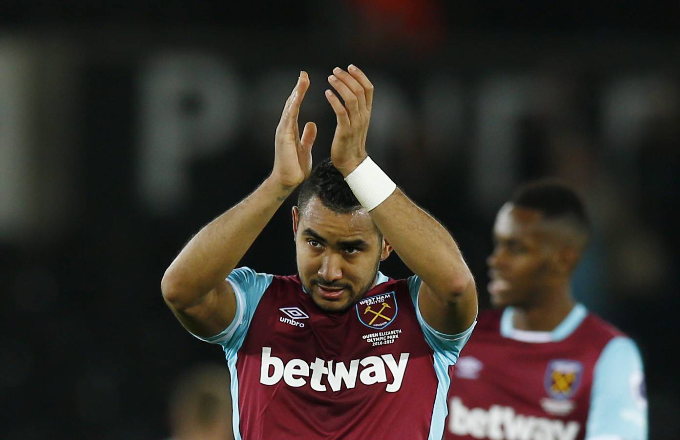 West Ham United's Dimitri Payet applauds fans after the game