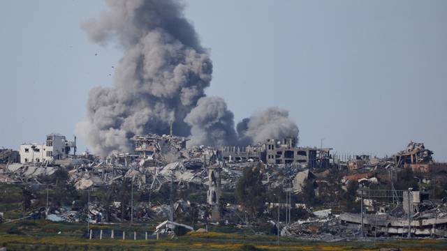 Smoke rises after an explosion in Gaza, amid the ongoing conflict between Israel and the Palestinian group Hamas, as seen from Israel