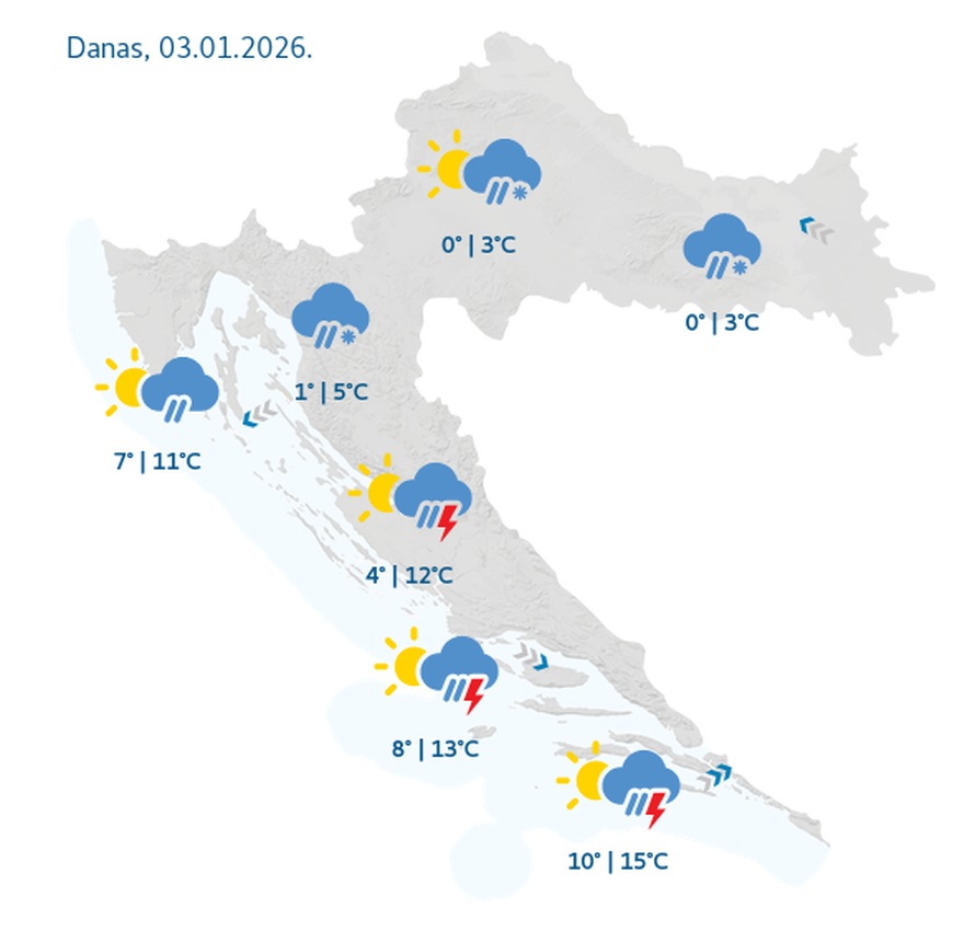 FOTO Ovo su visine snijega u Hrvatskoj, a navečer stiže novi