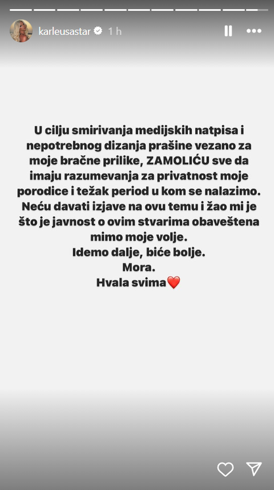 Jelena Karleuša oglasila se prvi put nakon incidenta s bivšim suprugom: 'Bit će bolje. Mora...'