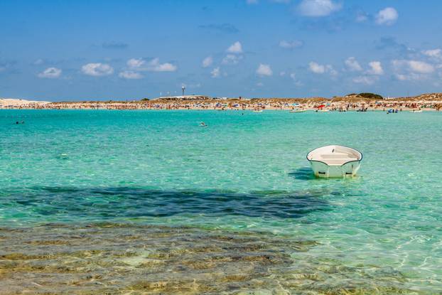 Formentera balearic island view from sea of the west coast 