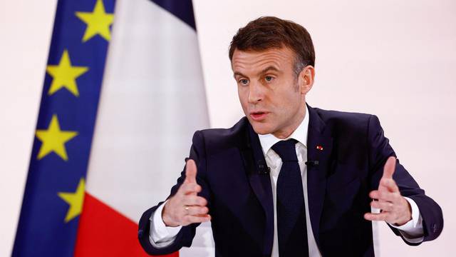 French President Macron holds a press conference at the Elysee Palace in Paris