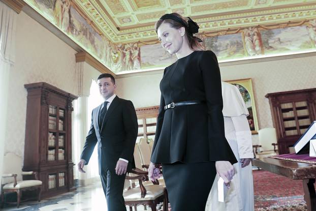 Feb. 8, 2020 : Ukrainian President Volodymyr Zelensky and his wife Olena Zelenska during a private audience at the Vatican