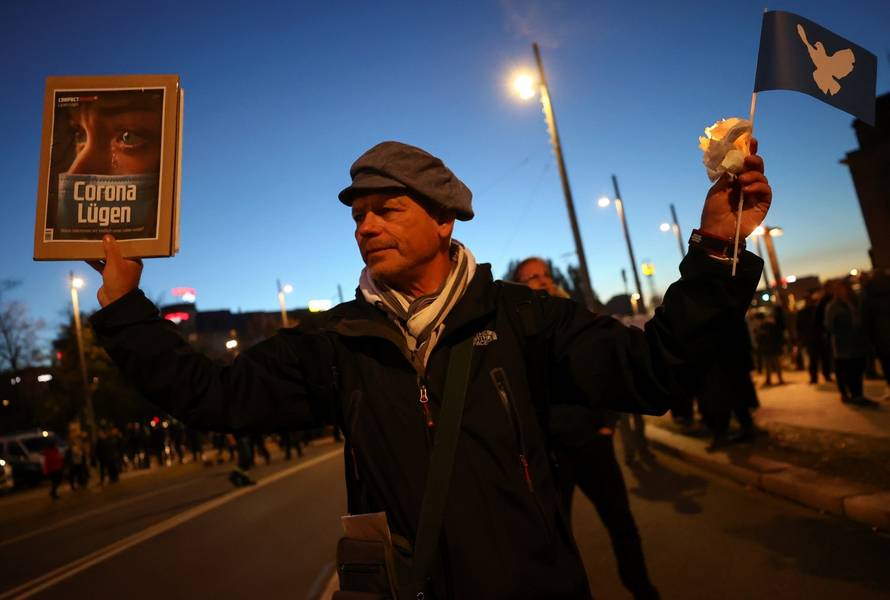 A rally against the government's restrictions, following the coronavirus disease (COVID-19) outbreak, in Leipzig