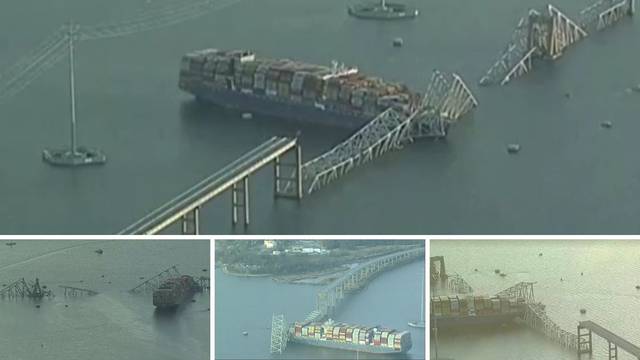 VIDEO Prizori katastrofe u SAD-u iz zraka: Brod se zabio u most, most se urušio, ljudi pali u vodu
