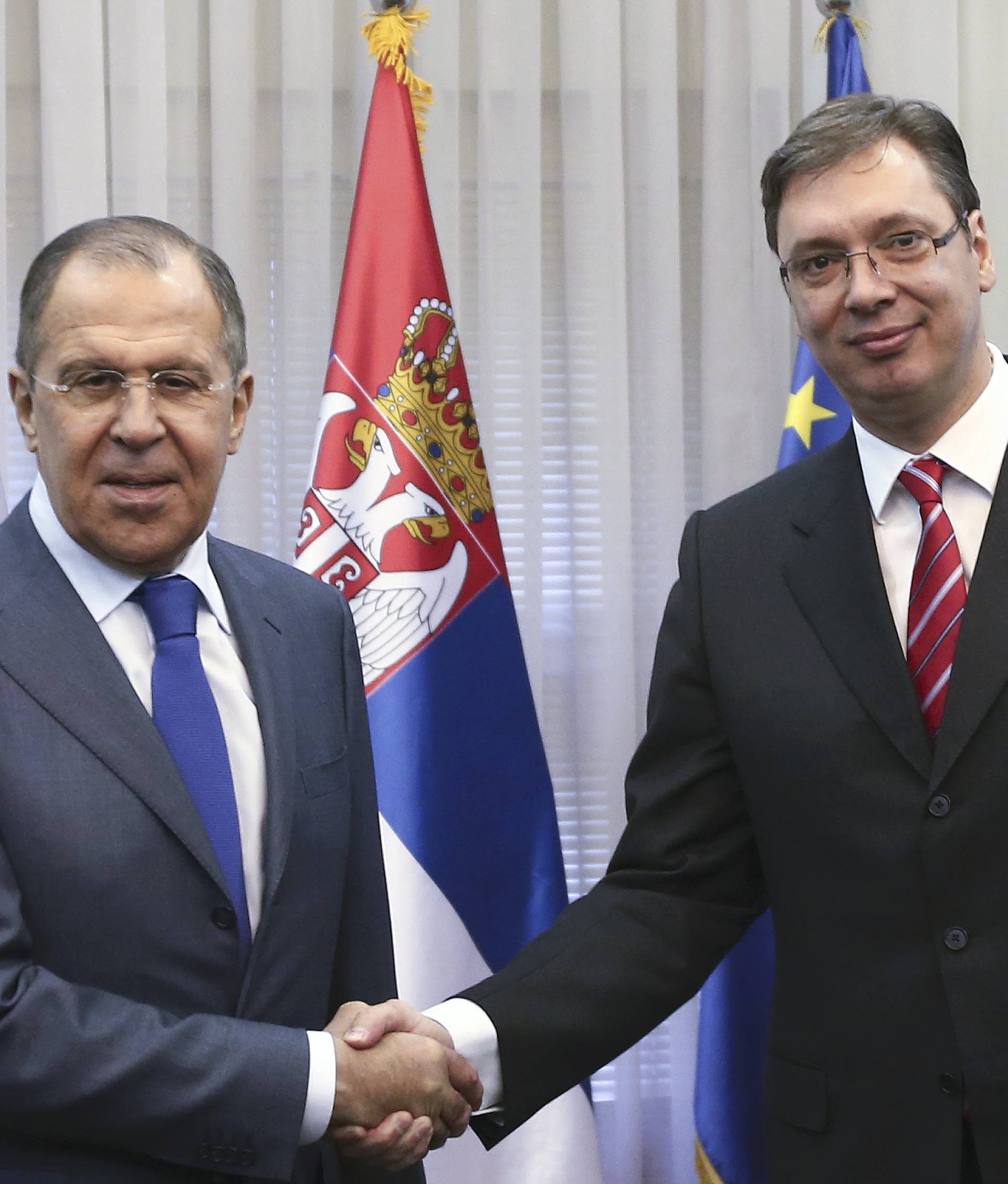 Serbia's Prime Minister Vucic welcomes Russia's Foreign Minister Lavrov in Belgrade