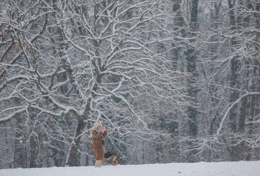 Snow-covered Maksimir park in Zagreb