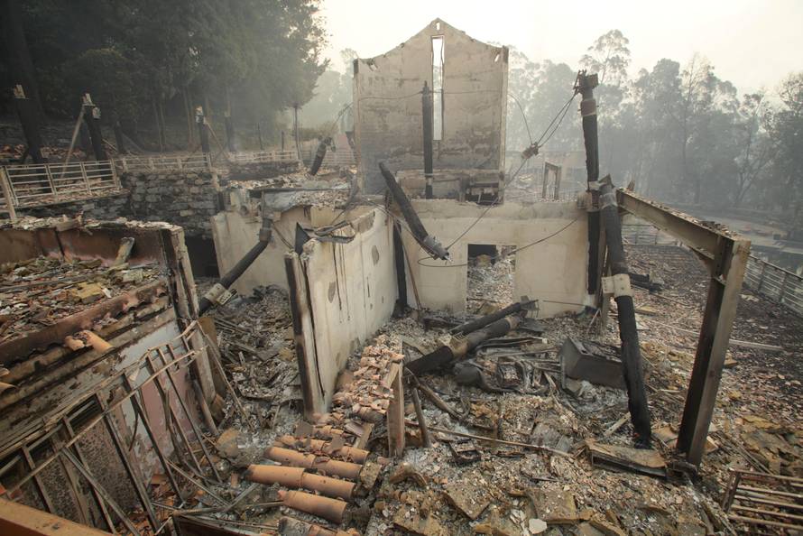 View of Choupana Hills Hotel after last night's forest fires in Funchal, Madeira island
