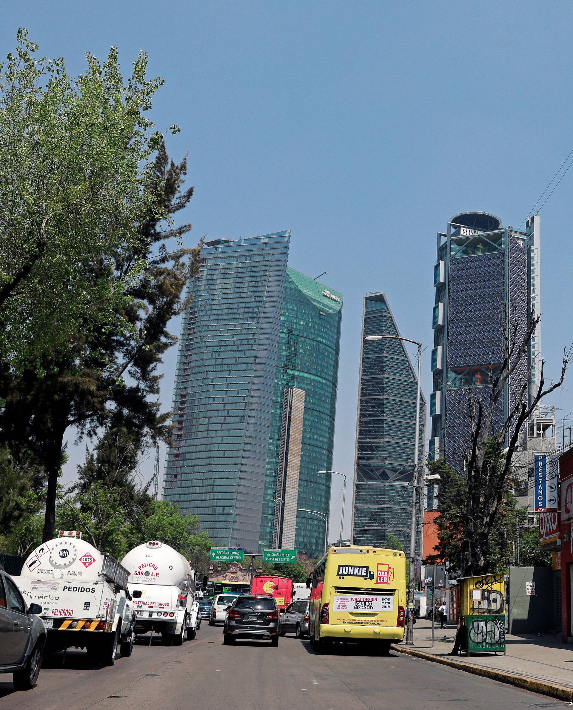 The BBVA tower is seen after people were evacuated from the Mexican headquarters, in Mexico City