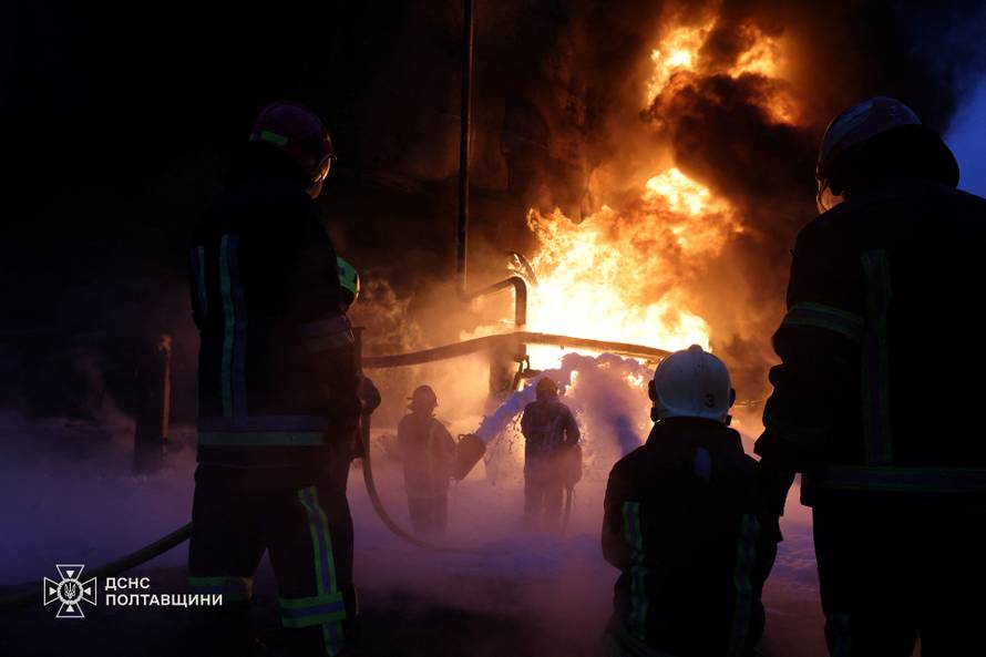 Aftermath of a Russian drone and missile strike in Poltava region