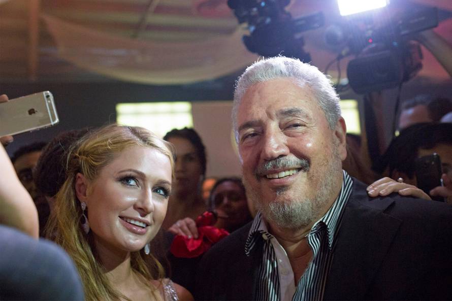 FILE PHOTO: Fidel Castro Diaz-Balart poses with Hilton during the gala dinner of the XVII Habanos Festival, in Havana