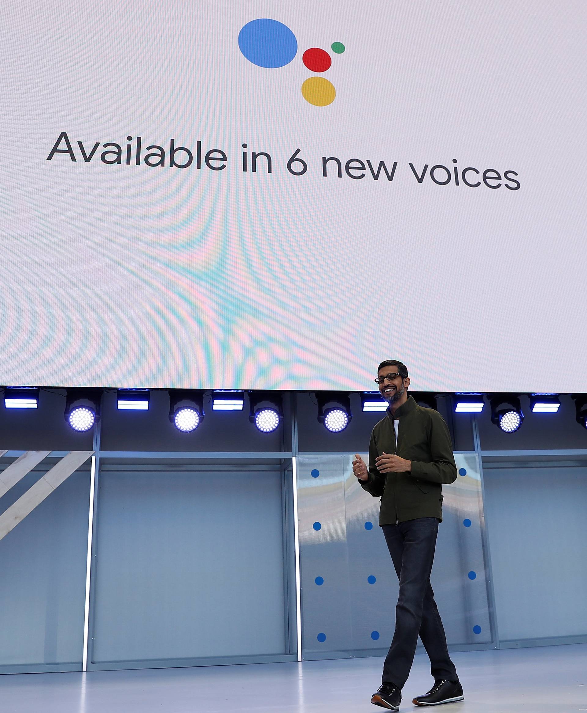 Google CEO Sundar Pichai speaks on stage during the annual Google I/O developers conference in Mountain View