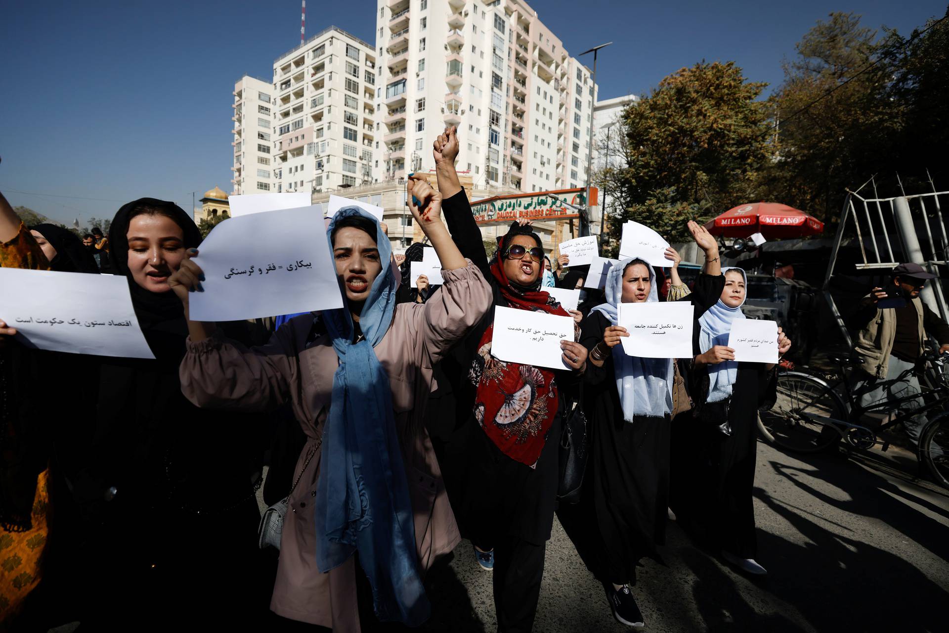 Afghan women gather for a women's rights protest march in central Kabul