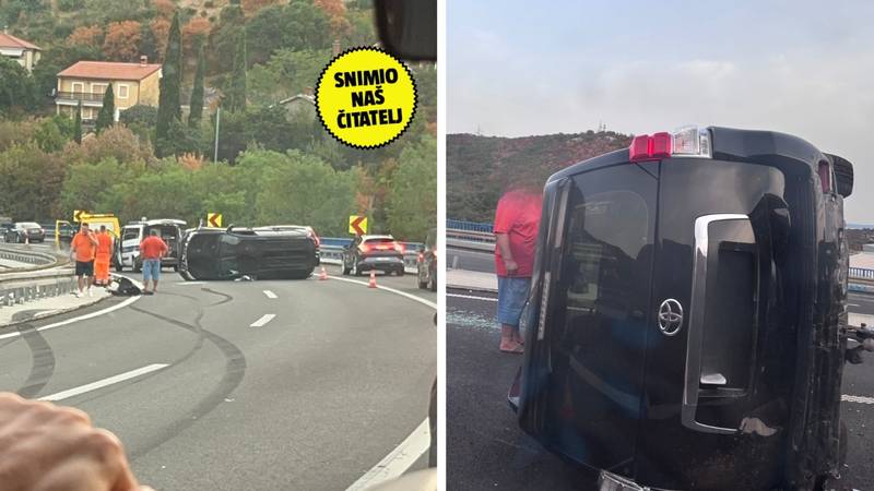 VIDEO Teška nesreća kod Rijeke. Auto se prevrnuo, ogromna je kolona. Bježali su policajcima?