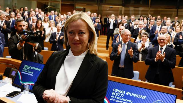 Giorgia Meloni attends meeting with newly elected MPs