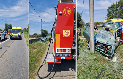 Kod Petrinje teška prometna nesreća: Auto sletio s ceste pa se zapalio, 4 ljudi je ozlijeđeno