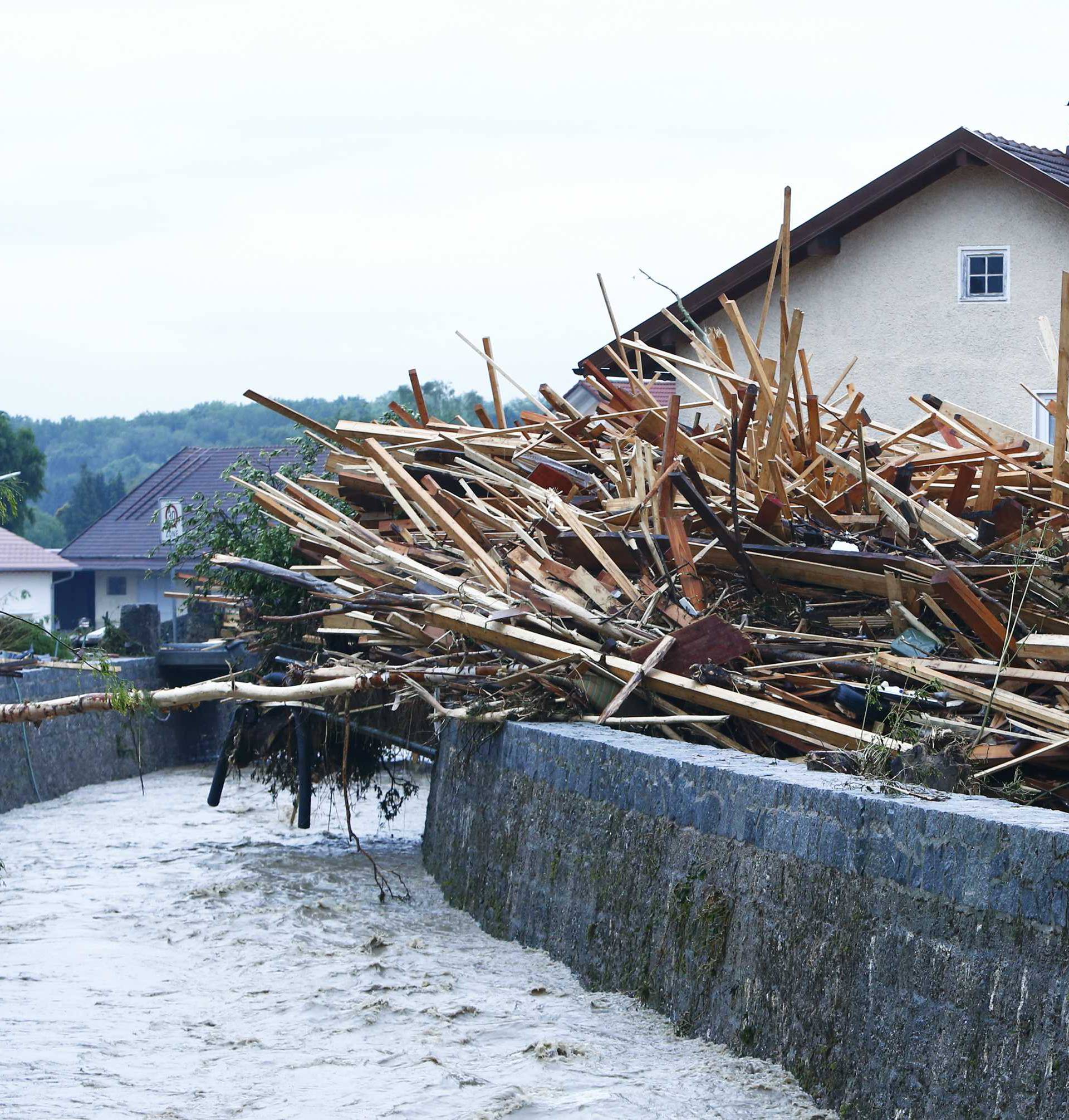 Rubble brought by floods is pictured in the Bavarian village of Simbach am Inn