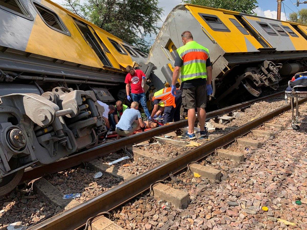 Emergency services are seen at the site of a train crash in Pretoria