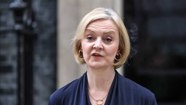 Prime Minister Liz Truss announces her resignation in Downing Street. 