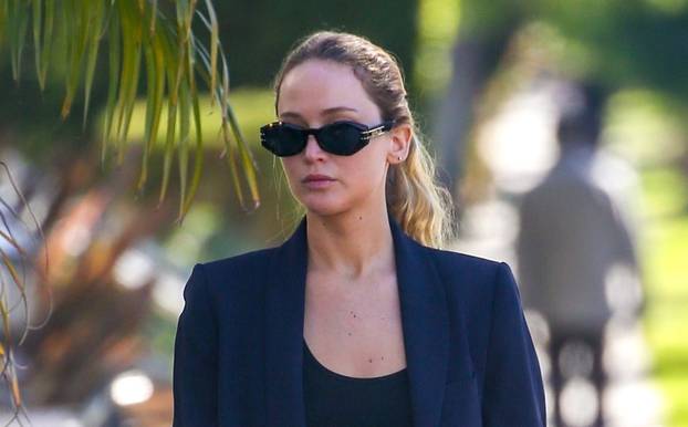 *EXCLUSIVE* Jennifer Lawrence wears a black power suit to a meeting in the 90210