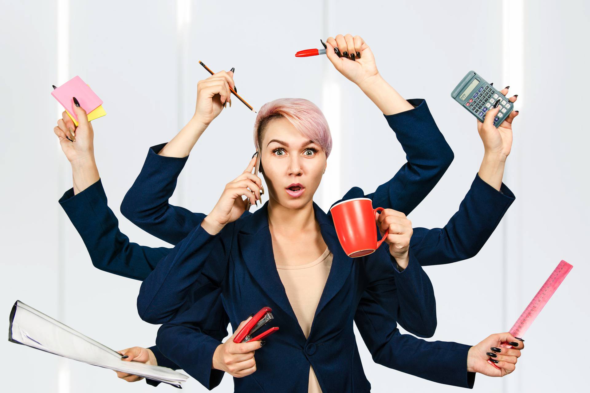 Young,Girl,Busy,Shiva,Office,Manager,With,Many,Hands,Keeps