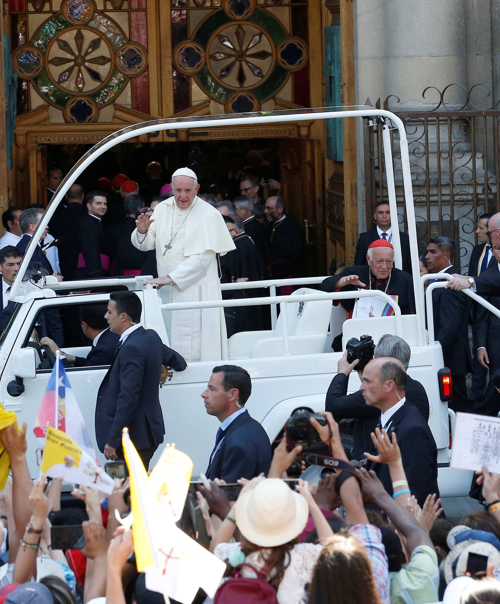 Pope Francis arrives at the Metropolitan Cathedral, in Santiago