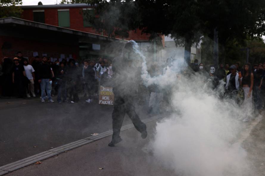 French high school students protest in France