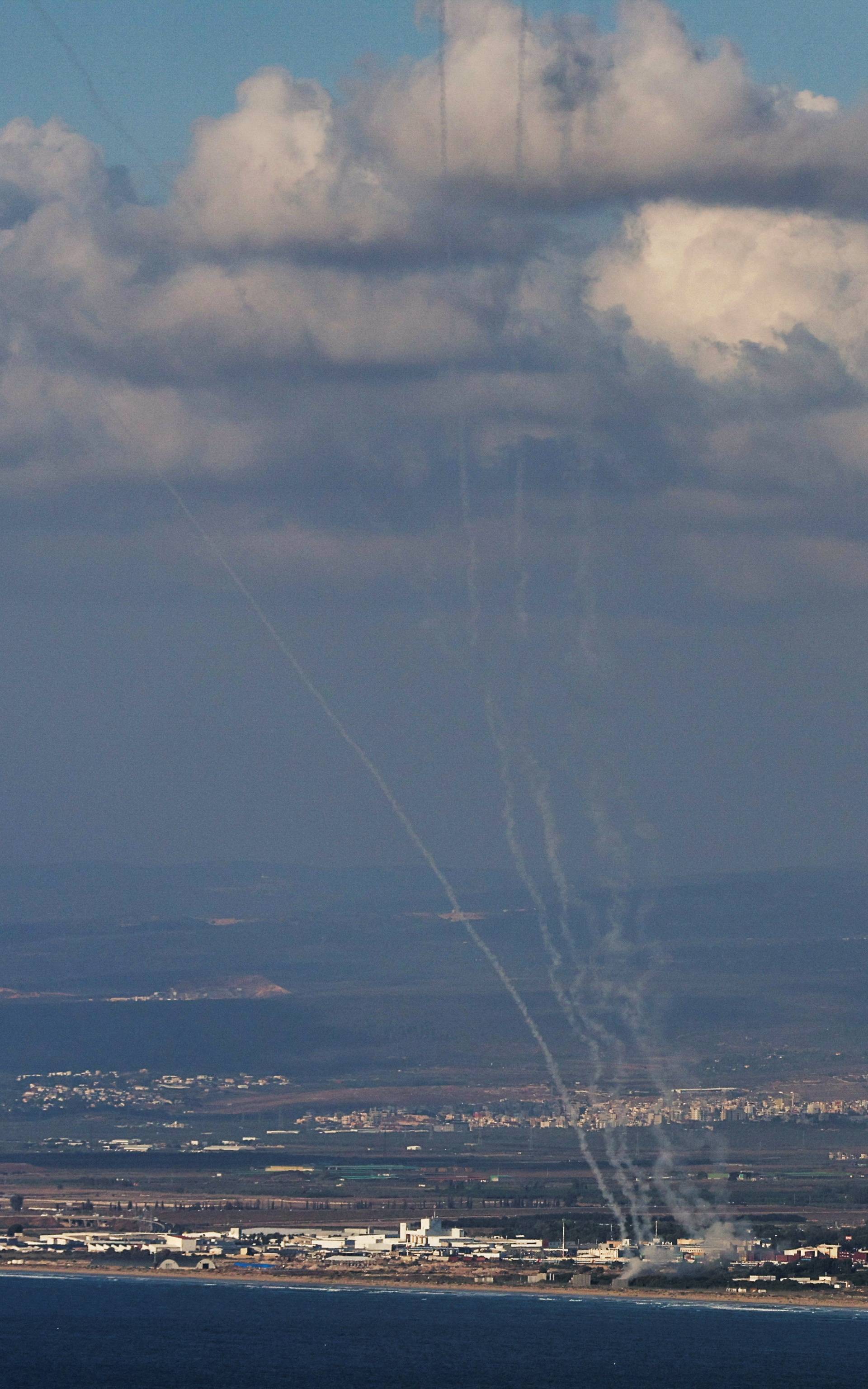 Israel's Iron Dome anti-missile system operates for interceptions as rockets are launched from Lebanon towards Israel, as seen from Haifa