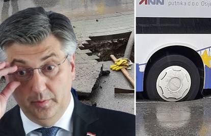 Plenković je u Osijeku u vezi nabave novih autobusa, jučer je jedan propao u rupu na cesti